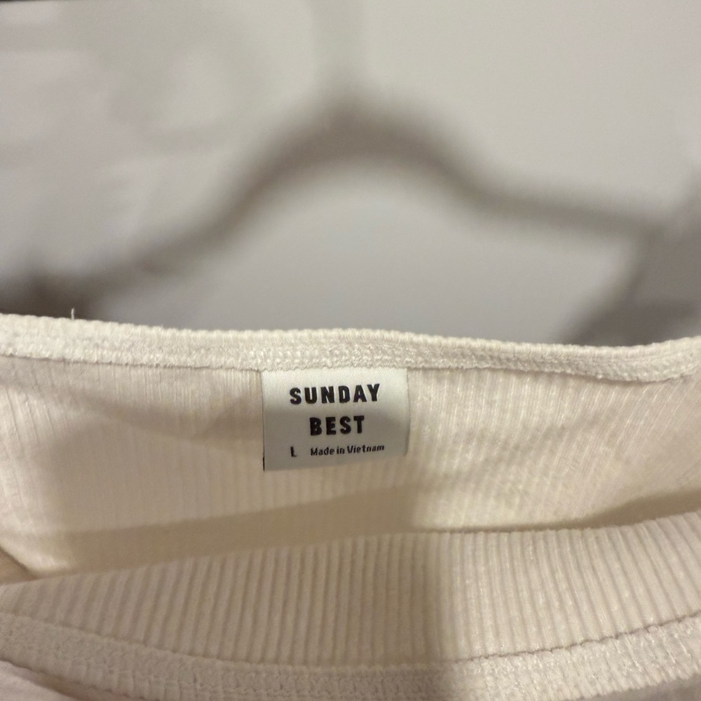 Aritzia Cream Ribbed Ruffle Strap Top - Picture 2 of 3